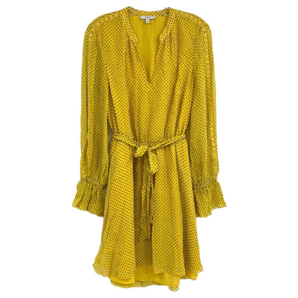Joie Yellow Black Polka Dot Belted Mini Dress | Size M, Belted Style